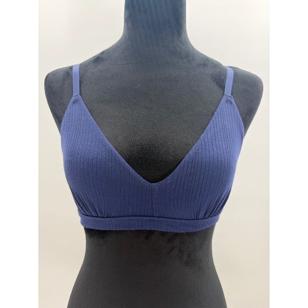 Aerie Women Navy Blue Ribbed Triangle Bralette Modal Stretch Size S 3215-2342‎